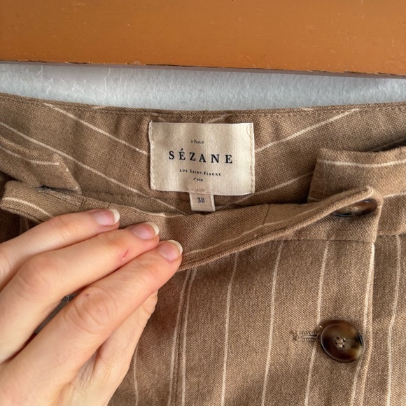 Sezane Sz 6 (38) Parisian Tan Pin Stripes Wool Blend Straight Leg Pants - Picture 4 of 7